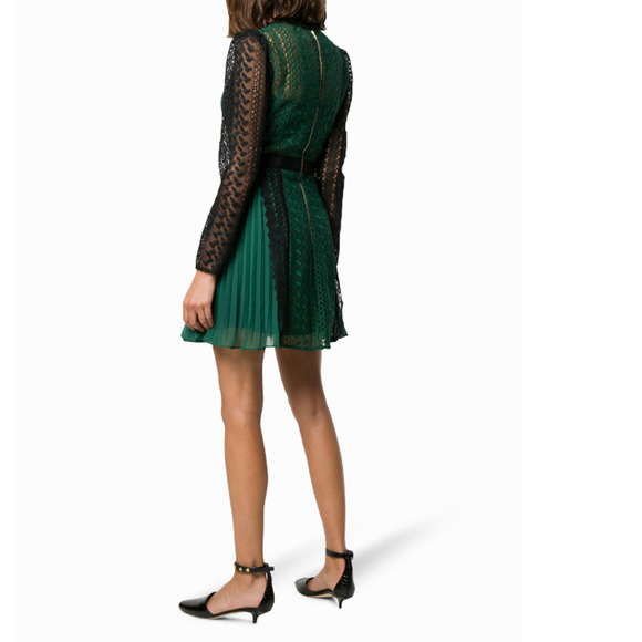 Self-Portrait Embroidered Empire Line Dress Green and Black Size US 4 - Picture 3 of 8